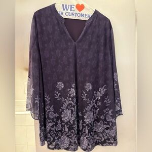 Purple &  Gray Floral Blouse.  Fully lined 

Size XXL  29 inches long